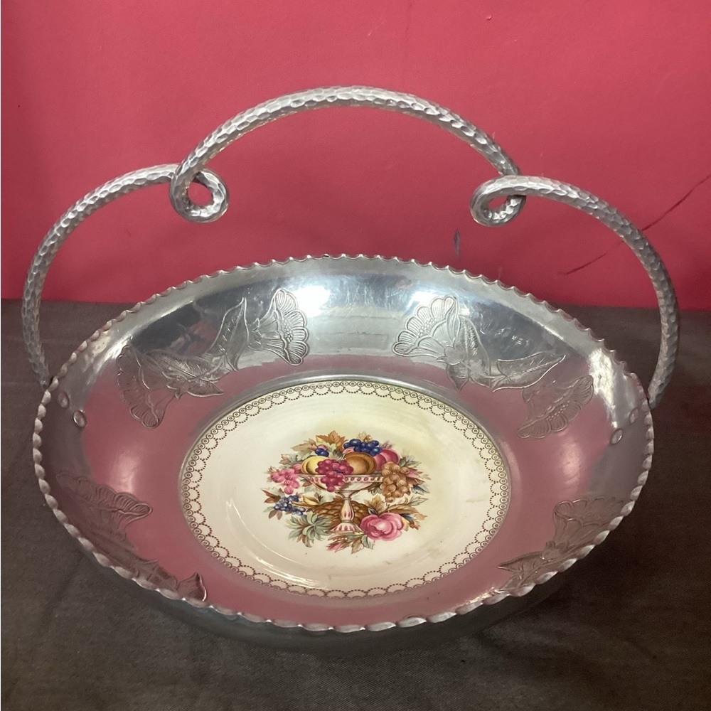 Vintage Limoges Triumph Farberware Basket Bowl  10" Aluminum & Porcelain